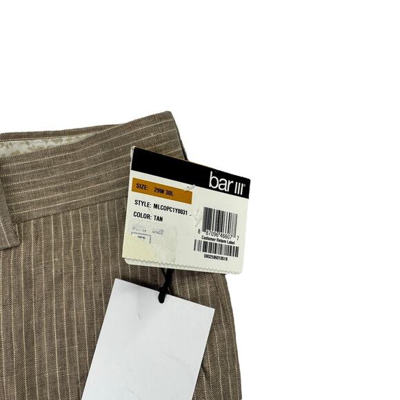 Bar III Mens Slim Fit 100% Linen Pinstripe Suit Pants Tan 29x30 - Picture 2 of 4